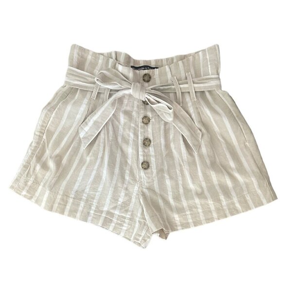 Abercrombie & Fitch Shorts Size S Khahi Stripe High-Rise Linen-Blend Button Fly - Picture 1 of 5
